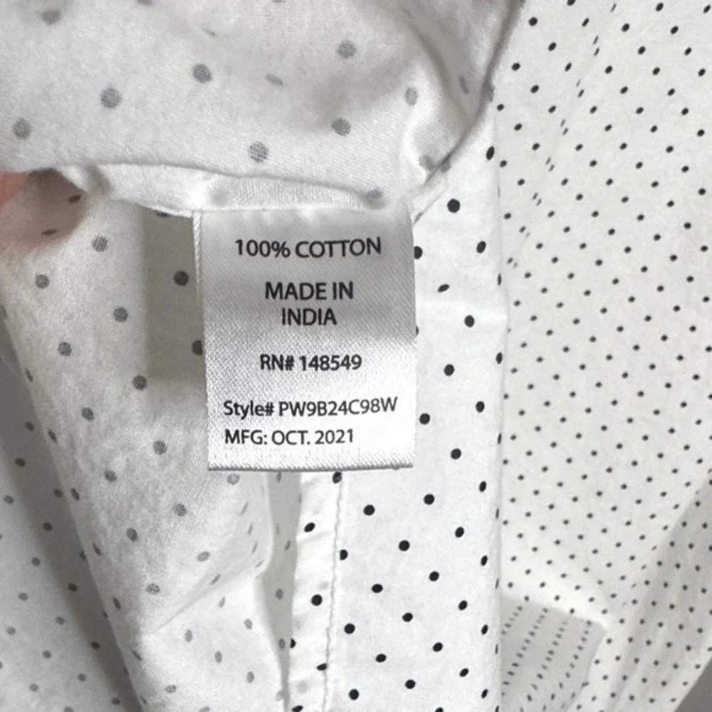 PD&C Peached Poplin Mens‎ XL White Black Polka Dot Button Down Shirt PW9B24C98W